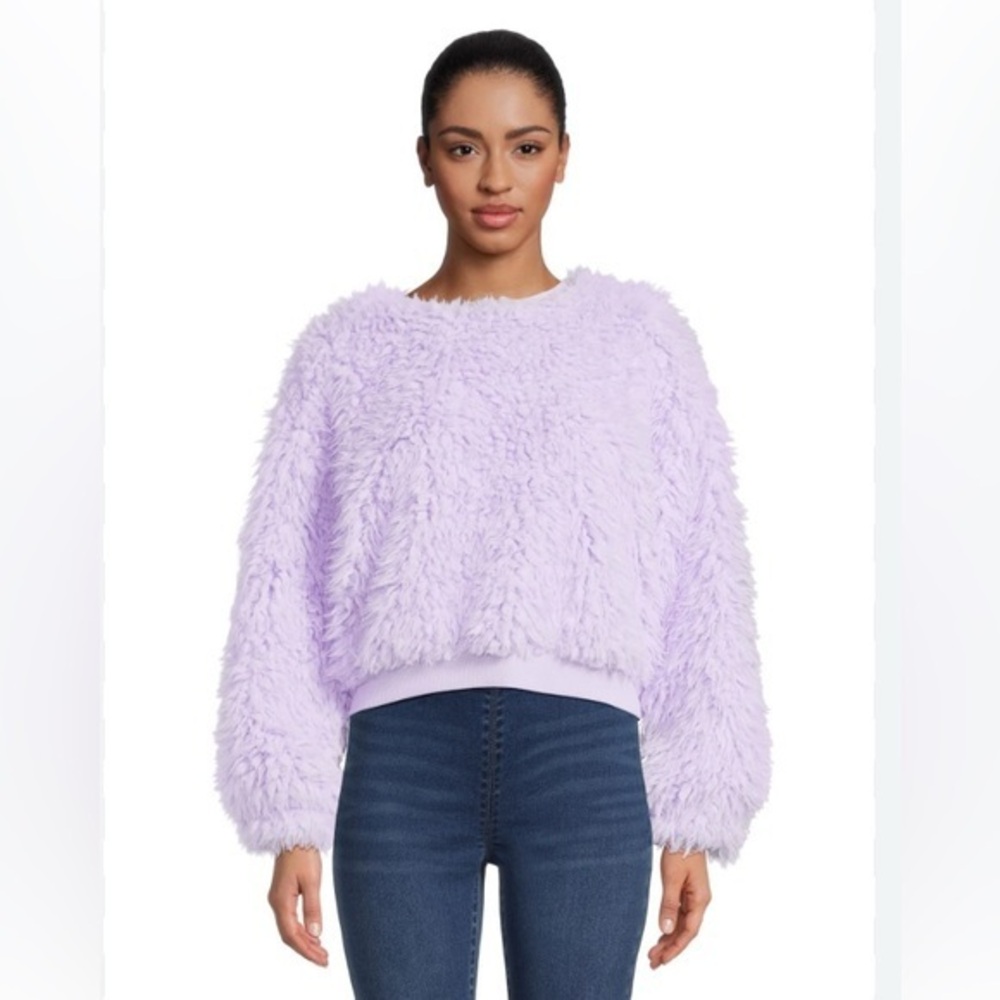No Boundaries Yeti Faux Fur Purple Crew Neck Crop Plus 3X XXXL 21 Juniors